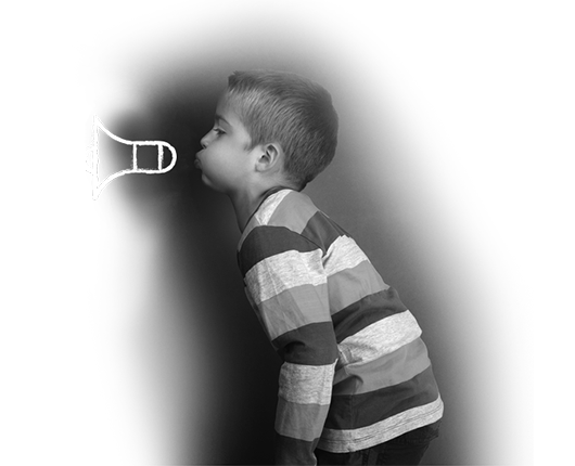 A boy with a speaker phone