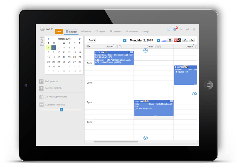 Appointy's online scheduler software displayed on a tablet
